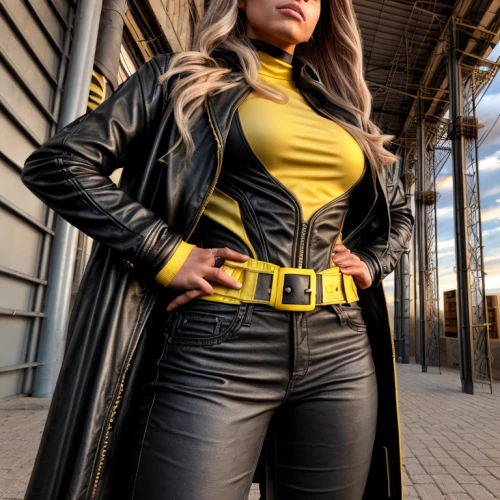 yellow and black,kryptarum-the bumble bee,xmen,super heroine,x-men,canary,bumblebee,sprint woman,leather,x men,marvel,superhero background,maria bayo,cosplay image,captain marvel,wasp,yellow jacket,black widow,marvel comics,leather texture