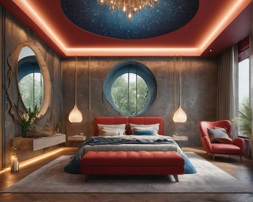 sleeping room,sky space concept,canopy bed,modern decor,ufo interior,bedroom,interior design,great room,modern room,ceiling lamp,interior decoration,wall lamp,contemporary decor,ornate room,ceiling light,guest room,floor lamp,ceiling lighting,deco,livingroom,Photography,General,Natural