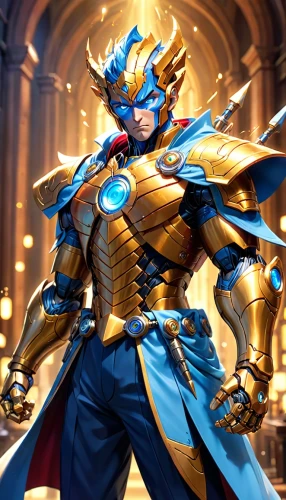 dark blue and gold,paladin,gold wall,golden crown,golden mask,gold mask,gold paint stroke,rein,cg artwork,garuda,cleanup,gold crown,knight armor,gold lacquer,leo,monsoon banner,knight star,gold color,excalibur,lancers,Anime,Anime,Cartoon