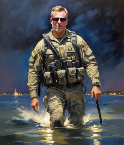 patriot,marine animal,version john the fisherman,vietnam veteran,usn,oil on canvas,george w bush,the man in the water,marine expeditionary unit,marine,the man floating around,oil painting on canvas,instructor,military person,boat operator,the sandpiper general,oil painting,god of the sea,usmc,man at the sea,Digital Art,Impressionism