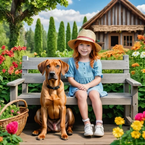 girl with dog,redbone coonhound,boy and dog,bavarian mountain hound,girl and boy outdoor,vintage boy and girl,dog photography,little boy and girl,rhodesian ridgeback,english coonhound,children's background,pet vitamins & supplements,outdoor dog,garden bench,park bench,giant dog breed,dog-photography,vizsla,companion dog,beautiful girl with flowers,Photography,General,Realistic