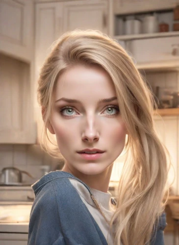 girl in the kitchen,blonde woman,realdoll,woman face,women's eyes,natural cosmetic,female model,attractive woman,barista,woman's face,elsa,blonde girl,cappuccino,madeleine,young woman,blond girl,heterochromia,swedish german,photoshop manipulation,dishwasher