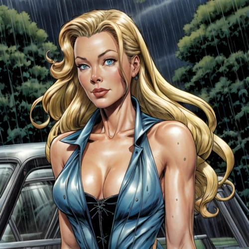 the blonde in the river,girl washes the car,wet girl,femme fatale,wet,hood ornament,blonde woman,in the rain,car cleaning,motorboat sports,barb wire,hard woman,callisto,ronda,dodge la femme,car wash,sci fiction illustration,harley,super heroine,muscle woman