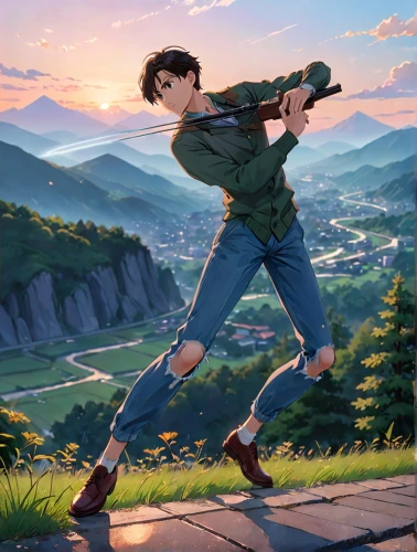 meteora,mountain spirit,scout,flying girl,cg artwork,the spirit of the mountains,playing the violin,violin player,mountain guide,howl,game illustration,javelin,robin hood,violin,detective conan,violinist violinist,hiker,guilinggao,mountain vesper,world digital painting,Anime,Anime,Realistic