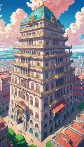 violet evergarden,honolulu,french building,sky apartment,skyscraper town,tsumugi kotobuki k-on,kyoto,beautiful buildings,ancient city,renaissance tower,apartment building,asian architecture,skyscraper,tsukemono,city corner,japanese architecture,grand hotel,the skyscraper,europe palace,capitol,Illustration,Japanese style,Japanese Style 03