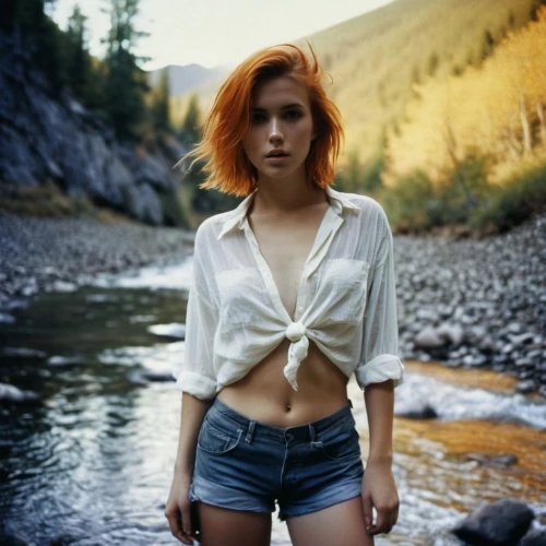 the blonde in the river,jena,girl on the river,in a shirt,girl in t-shirt,torn shirt,without clothes,redhead,redheaded,greta oto,red-haired,redheads,pixie-bob,cotton top,redhair,redhead doll,cave girl,croft,rock beauty,on the shore,Photography,Documentary Photography,Documentary Photography 02