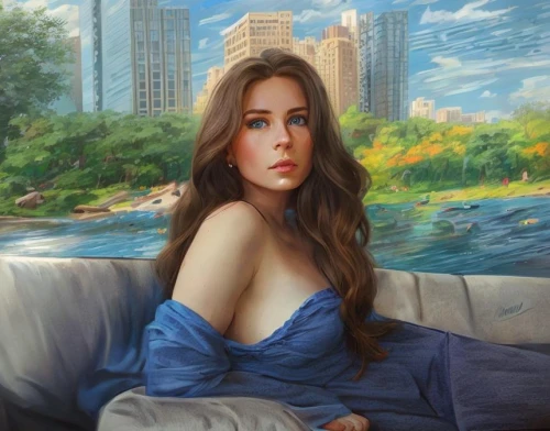 romantic portrait,oil on canvas,oil painting on canvas,girl on the river,fantasy portrait,oil painting,fine art,world digital painting,portrait of a girl,woman on bed,blue pillow,art,woman sitting,art painting,digital painting,artistic portrait,kaew chao chom,bangkok,young woman,art model,Common,Common,Cartoon