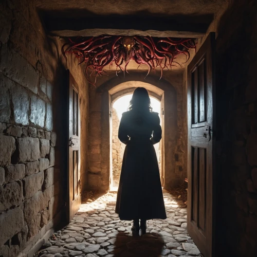 creepy doorway,empty tomb,cellar,scared woman,catacombs,the morgue,door to hell,live escape game,the threshold of the house,wine cellar,dracula castle,the door,witch house,the haunted house,hinnom,the witch,live escape room,eleven,urbex,crypt,Photography,General,Realistic