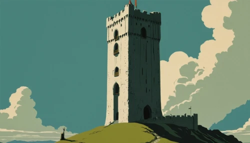 travel poster,volterra,summit castle,citadel,tower,stone tower,banos campanario,silo,watchtower,knight's castle,towers,fortress,verdun,seelturm,renaissance tower,tower fall,castle,castle de sao jorge,château,castles,Illustration,Japanese style,Japanese Style 08