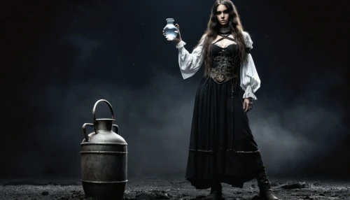 black water,gothic woman,gothic fashion,gothic dress,sorceress,the witch,dark gothic mood,candlemaker,priestess,conjure up,water filter,potions,perfumes,poison bottle,the bottle,black candle,the night of kupala,the enchantress,alchemy,kerosene,Conceptual Art,Fantasy,Fantasy 33