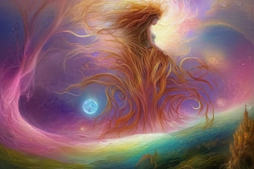 astral traveler,fantasy art,fantasy picture,nebula guardian,shamanic,mystical,shamanism,colorful tree of life,faerie,earth chakra,apophysis,cosmic flower,psychedelic art,flame spirit,the enchantress,fractals art,mysticism,mystical portrait of a girl,mother earth,light bearer