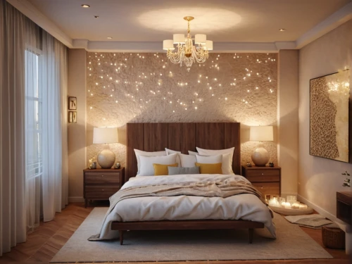 ornate room,sleeping room,bedroom,great room,interior decoration,guest room,modern room,fairy lights,danish room,guestroom,modern decor,gold wall,canopy bed,wall lamp,interior design,contemporary decor,room divider,table lamps,floor lamp,christmas room,Photography,General,Commercial