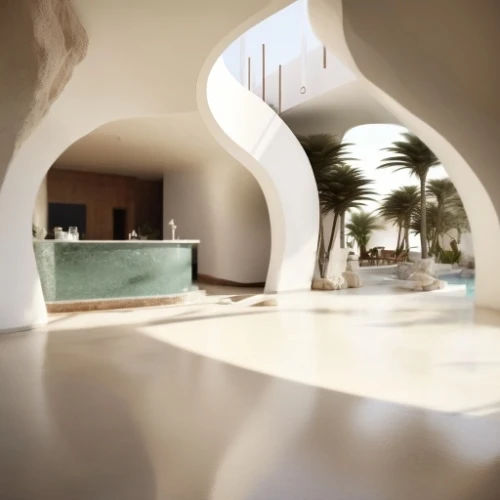 dunes house,casa fuster hotel,luxury bathroom,cubic house,holiday villa,pool house,3d rendering,futuristic architecture,arches,floor fountain,pool bar,spa water fountain,penthouse apartment,exposed concrete,archidaily,jumeirah beach hotel,boutique hotel,luxury property,structural plaster,hotel w barcelona