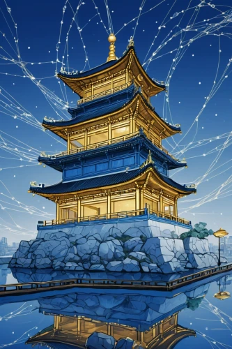 the golden pavilion,golden pavilion,asian architecture,hall of supreme harmony,chinese architecture,japanese architecture,forbidden palace,world digital painting,japanese art,oriental painting,chinese background,japanese background,ginkaku-ji,chinese art,golden temple,japan landscape,water lotus,cool woodblock images,chinese temple,pagoda,Illustration,Abstract Fantasy,Abstract Fantasy 03
