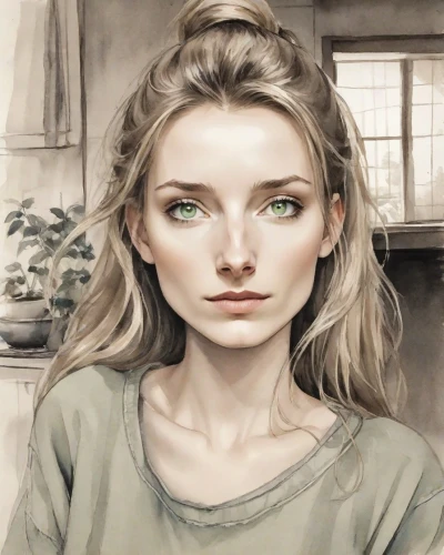 girl portrait,portrait of a girl,young woman,angelica,digital painting,blonde woman,woman portrait,world digital painting,girl drawing,young lady,woman face,lilian gish - female,mystical portrait of a girl,girl in a long,girl in cloth,jessamine,fantasy portrait,woman at cafe,dahlia white-green,romantic portrait,Digital Art,Ink Drawing