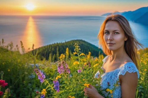 beautiful girl with flowers,flower in sunset,girl in flowers,the valley of flowers,beauty in nature,landscape background,lake baikal,crimea,background view nature,flower background,artvin,nature love,sochi,people in nature,nature photographer,antalya,baikal,romantic portrait,splendor of flowers,ukrainian