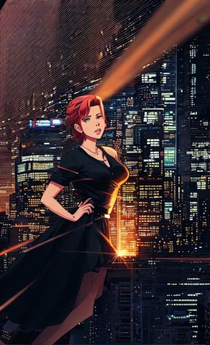 transistor,black widow,scarlet witch,sci fiction illustration,superhero background,cg artwork,femme fatale,world digital painting,neo-burlesque,fantasia,game illustration,vesper,queen of the night,super heroine,digital compositing,spy visual,fire siren,meteoroid,lady of the night,caped,Common,Common,Japanese Manga