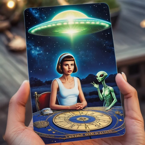 sci fiction illustration,tarot cards,horoscope libra,fortune telling,collectible card game,tarot,extraterrestrial life,ufo,saucer,ufos,constellation pyxis,astrology,star card,zodiac sign libra,card deck,astral traveler,anahata,zodiacal sign,extraterrestrial,fortune teller,Photography,General,Realistic