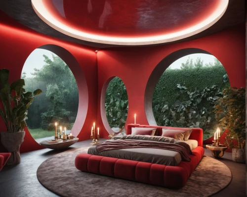 canopy bed,sleeping room,semi circle arch,ufo interior,red milan,bedroom,red lantern,interior design,great room,round arch,landscape red,red matrix,inflatable ring,modern decor,modern room,lollo rosso,lava balls,chaise lounge,guest room,chaise longue,Photography,General,Natural