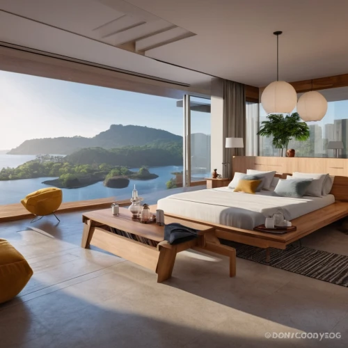 modern living room,great room,modern room,interior modern design,penthouse apartment,ocean view,livingroom,modern decor,living room,seaside view,interior design,sleeping room,contemporary decor,luxury home interior,house by the water,apartment lounge,3d rendering,holiday villa,window treatment,interior decoration,Photography,General,Realistic