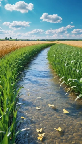 irrigation,field of cereals,water resources,agriculture,agricultural,wheat crops,wheat germ grass,landscape background,ricefield,background view nature,irrigation system,water channel,aggriculture,wastewater treatment,cultivated field,water pollution,farm landscape,brook landscape,the rice field,drainage basin,Photography,General,Realistic