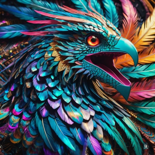 colorful birds,peacock,garuda,color feathers,ornamental bird,phoenix rooster,bird painting,painted dragon,feathers bird,quetzal,an ornamental bird,fairy peacock,gryphon,guatemalan quetzal,tropical bird,blue and gold macaw,aztec gull,tropical birds,parrot feathers,macaw,Illustration,Realistic Fantasy,Realistic Fantasy 39