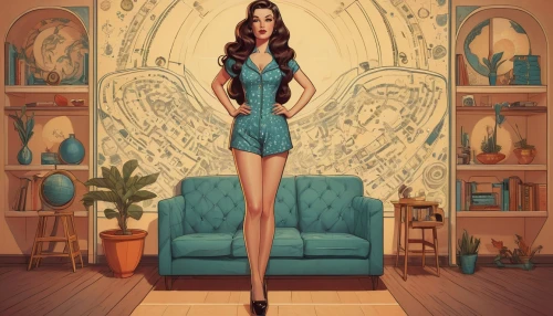 pin-up girl,blue room,sheath dress,pin up girl,pin up,retro pin up girl,pin-up,pin ups,jasmine blue,fashion illustration,girl in a long,dressmaker,sci fiction illustration,dollhouse,pinup girl,art deco background,art deco woman,fantasy art,mermaid background,cocktail dress,Illustration,American Style,American Style 11