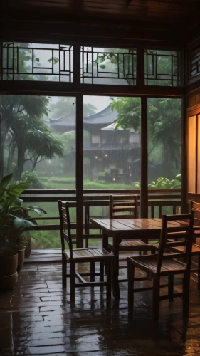 ryokan,japanese-style room,hanok,wooden windows,ginkaku-ji,japanese restaurant,tea ceremony,japanese background,tsukemono,rainy day,izakaya,evening atmosphere,veranda,kyoto,tea garden,japanese architecture,rainy season,junshan yinzhen,tatami,rainy,Photography,General,Natural