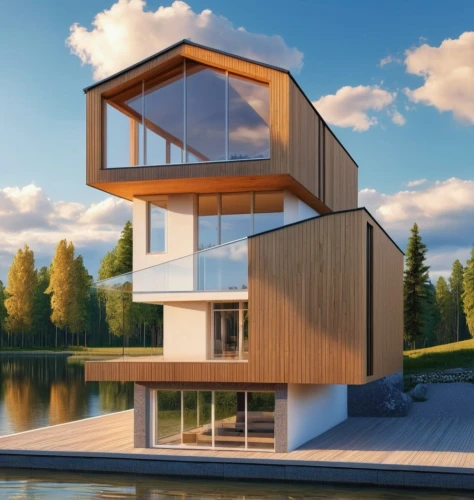 cube stilt houses,house by the water,cubic house,house with lake,modern house,modern architecture,inverted cottage,3d rendering,floating huts,cube house,stilt house,houseboat,wooden house,mid century house,floating island,smart house,stilt houses,timber house,dunes house,eco-construction,Photography,General,Realistic