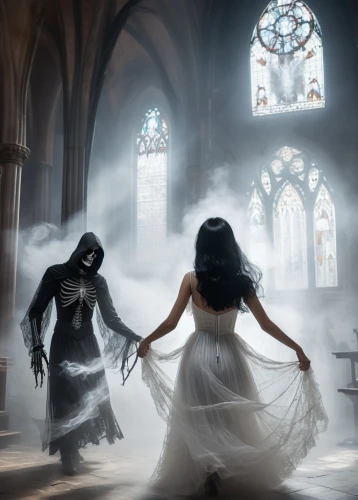 dance of death,danse macabre,dead bride,haunted cathedral,gothic portrait,dancing couple,halloween ghosts,dark art,gothic woman,dark gothic mood,fantasy picture,gothic,ghosts,gothic fashion,gothic style,love in the mist,dancers,witches,apparition,haunting,Conceptual Art,Fantasy,Fantasy 02
