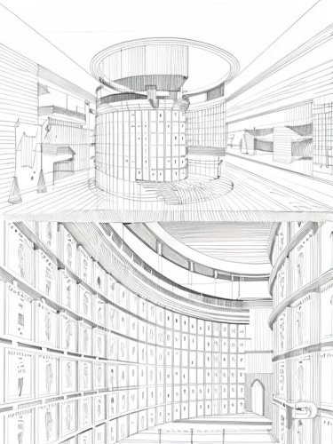 multistoreyed,archidaily,bookshelves,bookcase,kirrarchitecture,panopticon,shelving,architect plan,shelves,multi-storey,celsus library,ceiling construction,digitization of library,multi-story structure,ancient roman architecture,orthographic,sky space concept,bookshelf,wireframe graphics,3d rendering,Design Sketch,Design Sketch,Hand-drawn Line Art