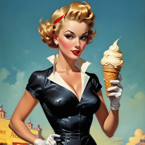 woman with ice-cream,retro pin up girl,pin ups,retro pin up girls,pin up girl,pin up,pin-up girl,pin-up,ice-cream,pin-up girls,pin up girls,ice cream,ice cream cone,pin-up model,icecream,pinup girl,valentine day's pin up,soft serve ice creams,50's style,ice creams,Illustration,Retro,Retro 10