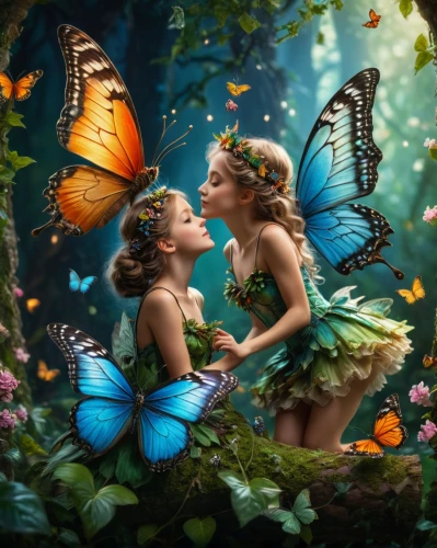 vintage fairies,fairies aloft,fairies,faery,butterflies,cupido (butterfly),faerie,butterfly background,ulysses butterfly,fairy world,fantasy picture,fairy forest,blue butterflies,little girl fairy,rainbow butterflies,butterfly dolls,julia butterfly,fairy,chasing butterflies,moths and butterflies,Photography,General,Fantasy