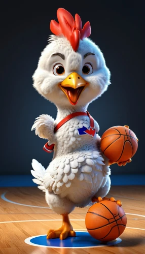 basketball player,chicken bird,woman's basketball,women's basketball,rooster in the basket,basketball,girls basketball,the chicken,polish chicken,nba,mascot,chicken,basketball official,chicken 65,chick,the mascot,fowl,chook,chicken run,baby chicken,Unique,3D,3D Character