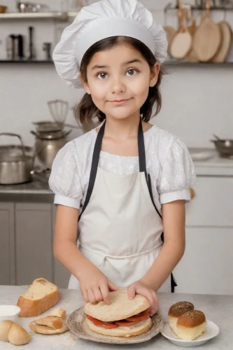 girl with bread-and-butter,little bread,girl in the kitchen,madeleine,pandesal,sufganiyah,challah,child model,chef,kaiser roll,star kitchen,bread rolls,pastry chef,kolach,baking bread,small pancakes,doll kitchen,whole-wheat flour,cooking show,yemeni,Photography,Realistic