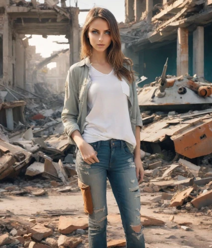 photo session in torn clothes,jeans background,rubble,sofia,ripped jeans,demolition,girl in a historic way,denim background,jeans,girl with gun,denim,destroyed city,iranian,young model istanbul,model-a,girl with a gun,carpenter jeans,samara,girl in overalls,skinny jeans,Photography,Realistic