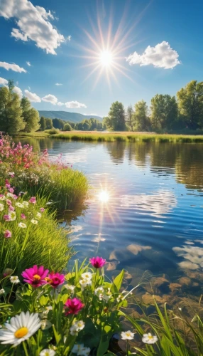 meadow landscape,background view nature,beautiful landscape,river landscape,landscape background,nature landscape,landscapes beautiful,landscape nature,beautiful lake,spring nature,pond flower,summer meadow,splendor of flowers,flower water,spring morning,white water lilies,beauty in nature,natural scenery,flowering meadow,full hd wallpaper,Photography,General,Realistic