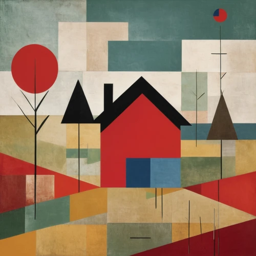 houses clipart,home landscape,landscape red,housebuilding,houses silhouette,red barn,houses,beach huts,hanging houses,olle gill,farm landscape,abstract shapes,red place,rural landscape,villagers,suburbs,huts,cubism,cottages,farmstead,Art,Artistic Painting,Artistic Painting 46