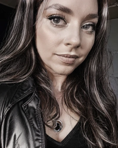 leather jacket,fizzy,grey background,silphie,put on makeup,edit icon,bindi,ammo,black leather,twitch icon,twitter icon,leather,portrait background,image editing,ash leigh,30,velvet elke,genes,veronica,grey