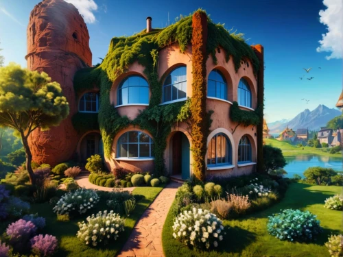 dandelion hall,fairy tale castle,beautiful home,witch's house,studio ghibli,cubic house,villa,crooked house,home landscape,fairytale castle,victorian house,fairy chimney,large home,cube house,rapunzel,clay house,house in the forest,apartment house,gaudí,little house