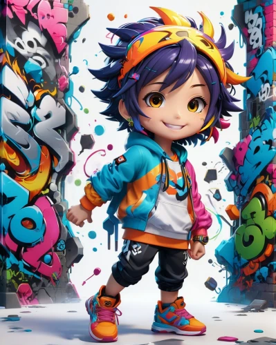 kids illustration,2d,graffiti art,anime japanese clothing,noodle image,chibi kids,sakana,chibi girl,noodle,yo-kai,cg artwork,game illustration,illustrator,hiphop,graffiti splatter,kid hero,portrait background,graffiti,vector girl,grafitty,Unique,3D,3D Character