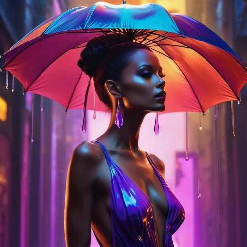 african woman,umbrella,monsoon banner,neon body painting,rwanda,world digital painting,fantasy portrait,colorful background,ultraviolet,umbrellas,african art,ebony,african american woman,saturated colors,fantasy art,purple rain,african,cyberpunk,photoshop manipulation,digital painting,Photography,Artistic Photography,Artistic Photography 03