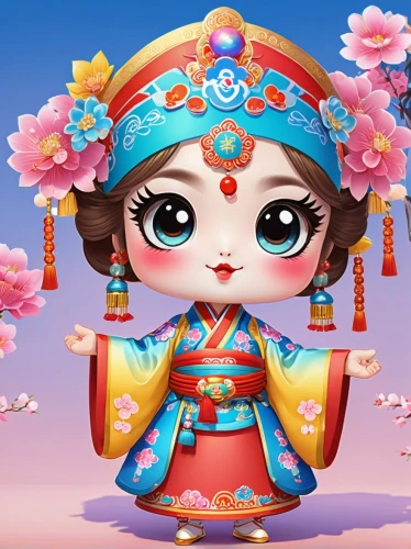 oriental princess,geisha girl,japanese doll,oriental girl,taiwanese opera,hanbok,geisha,the japanese doll,peking opera,kokeshi doll,japanese kawaii,korean culture,spring festival,female doll,cute cartoon character,mukimono,asian costume,oriental,baozi,happy chinese new year,Illustration,Japanese style,Japanese Style 02