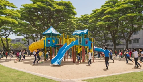 outdoor play equipment,children's playground,play area,shenzhen vocational college,park akanda,playground slide,playground,play yard,sculpture park,urban park,play tower,school design,public art,kansai university,play street,center park,herman park,climbing wall,steel sculpture,public space,Illustration,Japanese style,Japanese Style 05