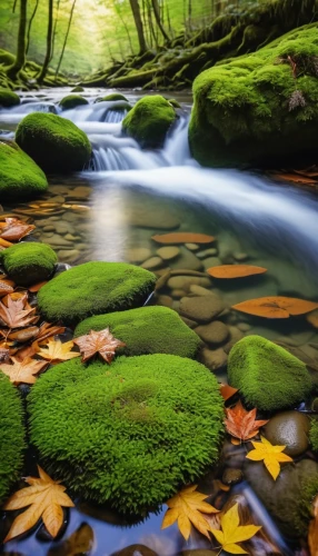 mountain stream,flowing creek,flowing water,mountain spring,green waterfall,green trees with water,clear stream,streams,water flowing,autumn idyll,brook landscape,water flow,green landscape,river landscape,nature landscape,autumn landscape,rushing water,green water,autumn scenery,forest moss,Photography,General,Realistic