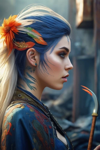 fantasy portrait,fantasy art,full hd wallpaper,male elf,blue enchantress,world digital painting,elven,fantasy picture,witcher,female warrior,mystical portrait of a girl,mulan,fire artist,violet head elf,bluejay,elven flower,wood elf,game character,portrait background,flame spirit,Photography,Artistic Photography,Artistic Photography 12