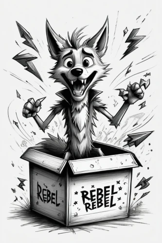 rebel,rebellion,paper shredder,rocket raccoon,renegade,wolf bob,rebbit,ballot box,kennel,rubber stamp,revolt,rabies,musical rodent,wicket,republic,crate,kasperle,chewy,recall,toolbox,Illustration,Black and White,Black and White 08