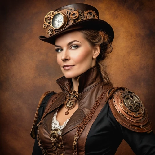 steampunk,steampunk gears,leather hat,brown hat,victorian lady,cowgirls,the hat of the woman,cowgirl,country-western dance,western riding,the hat-female,victorian style,portrait photographers,wild west,western pleasure,western,portrait photography,victorian fashion,stovepipe hat,sheriff,Illustration,Realistic Fantasy,Realistic Fantasy 13