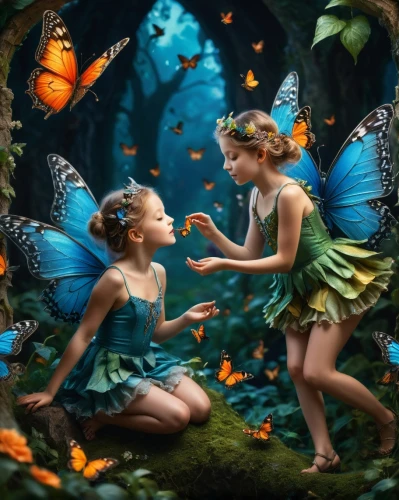 fairies,vintage fairies,fairies aloft,fairy world,faery,blue butterflies,fairy forest,butterflies,children's fairy tale,little girl fairy,fantasy picture,ulysses butterfly,child fairy,faerie,cupido (butterfly),chasing butterflies,fantasy art,rainbow butterflies,fairy,3d fantasy,Photography,General,Fantasy