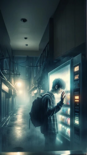 convenience store,vending machine,refrigerator,penumbra,sci fiction illustration,photo manipulation,cold room,vending machines,the morgue,photomanipulation,locker,pantry,conceptual photography,fridge,vapor,fridge lock,escape,digital compositing,drawing with light,supermarket